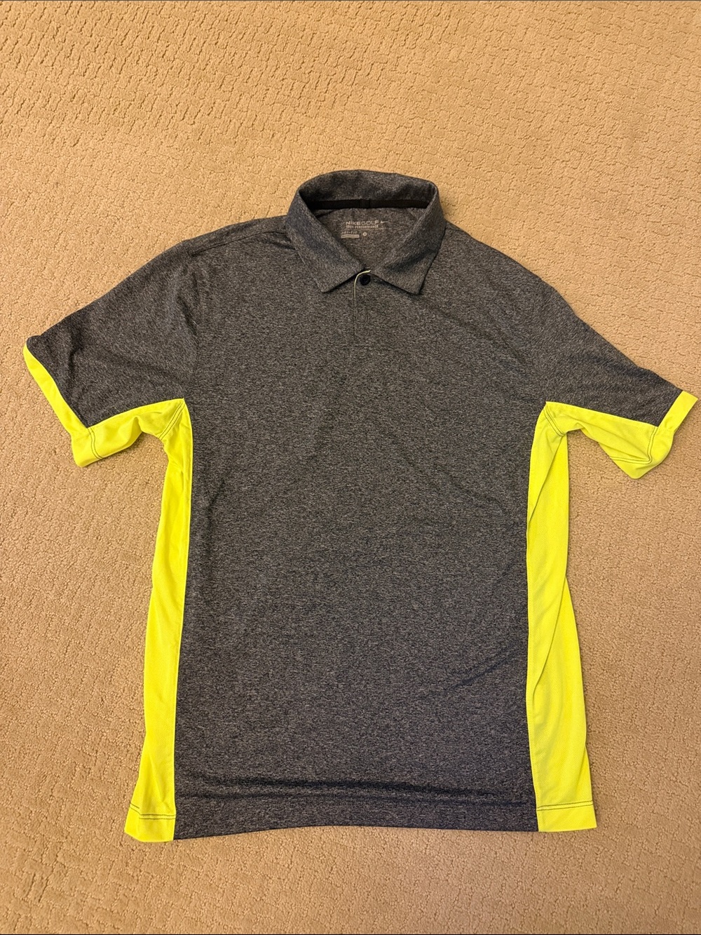 Men's Nike Golf Gray Polo with Neon Yellow Side Panels Size Small